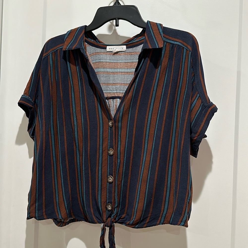 Striped Button up crop top